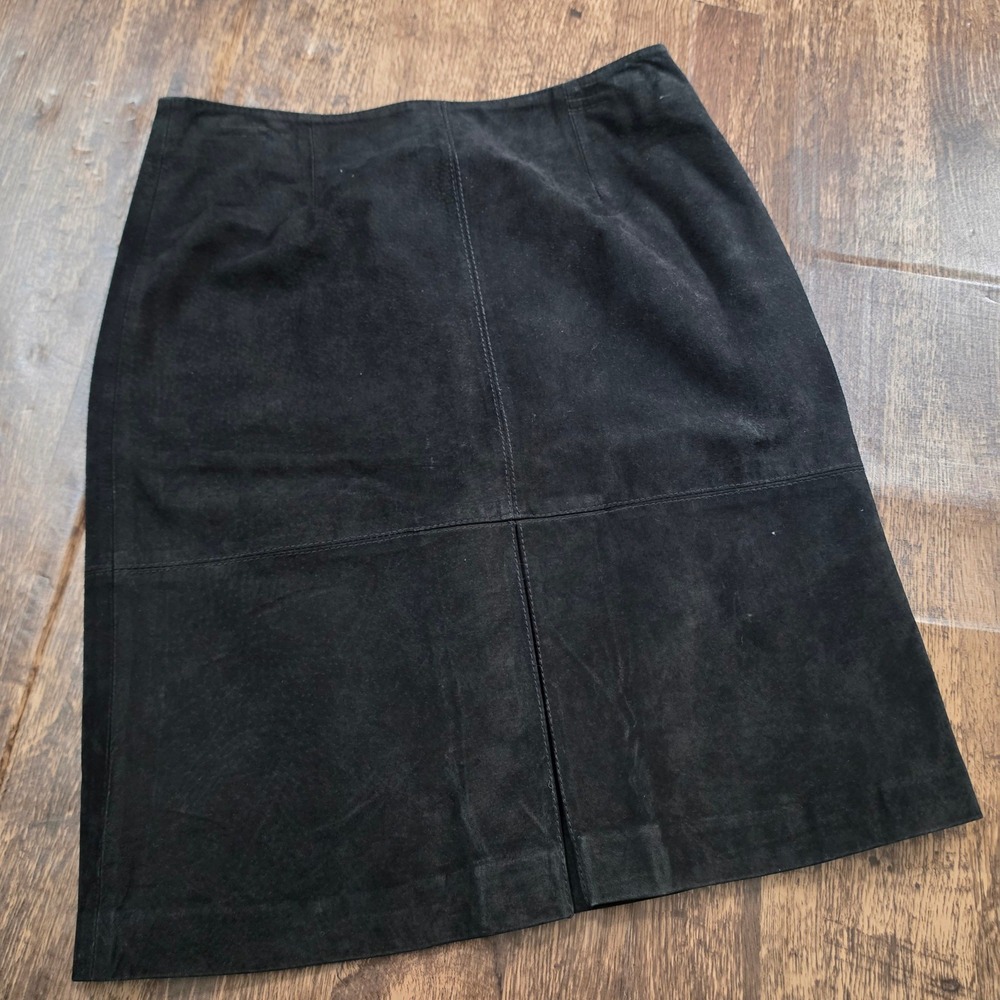 JW JUNCTION WEST Pencil Skirt Womens 6 Black Suede Leather Mini Back Zip Pleat